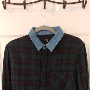 New Look Plaid button down shirt with denim collar